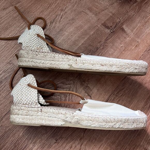 Diegos Ivory flat Carmen Espadrille Sz 8.5 US/39 EU Hand made Spain Leather Tie - Picture 9 of 10
